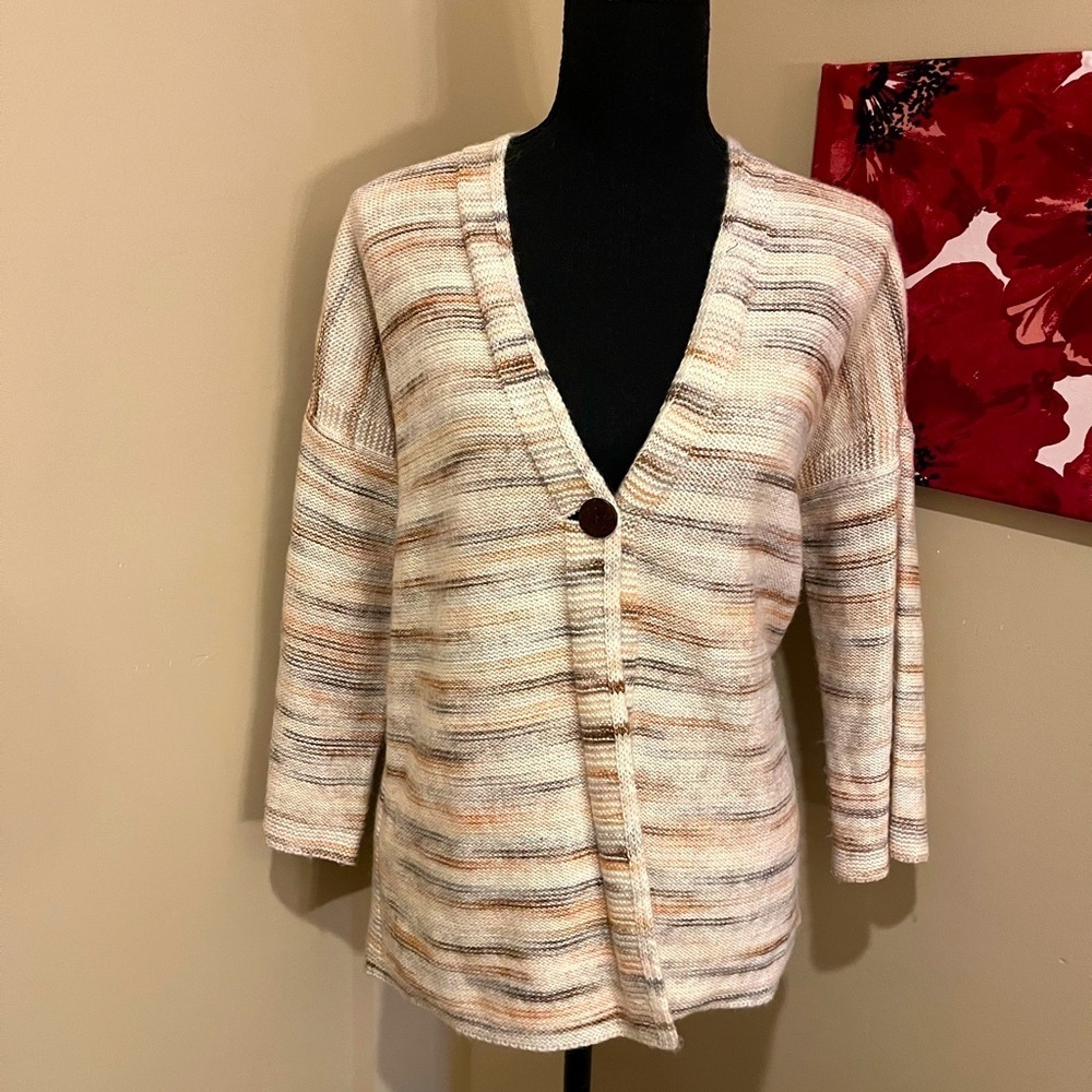 Pure Jill Cardigan Cream Multi Color Sweater, size Small